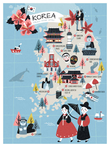 韓國旅遊地圖 - south korea 幅插畫檔、美工圖案、卡通及圖標