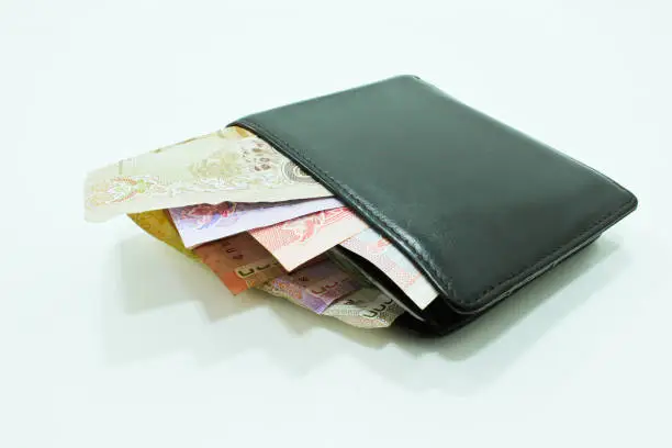 Wallet with Thai Banknote Isolated on the White Background