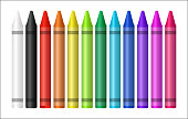 set of a color crayon on white background