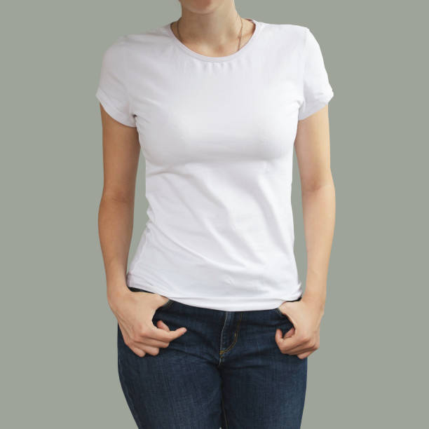 istock Young beautiful sexy female with blank white shirt, front. Ready for your design or artwork. 896608506