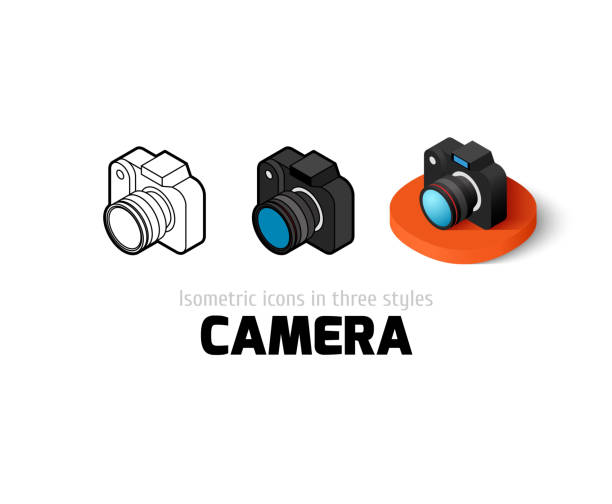 Camera icon in different style Camera icon, vector symbol in flat, outline and isometric style camera photographic equipment illustrations stock illustrations