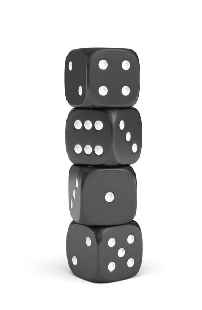 istock 3d rendering of black dice with white pips standing vertically on a white background 896618536