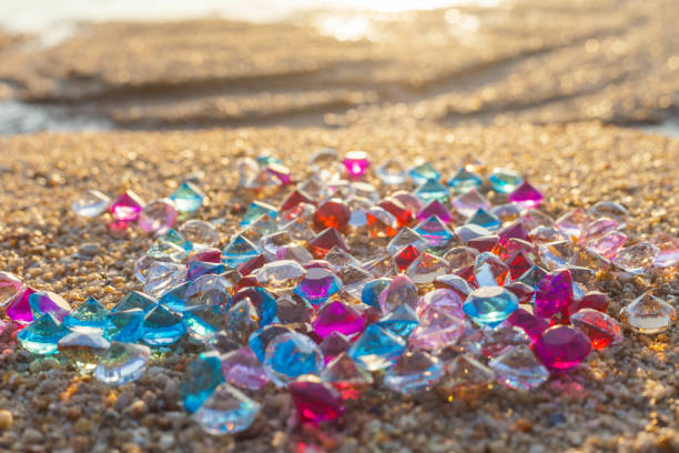 colorful gemstones on the beach
