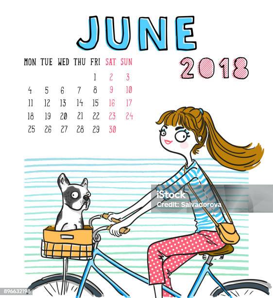 Goneryl Repressalier Baron Kalender 2018 Juni Månad Säsongen Flicka Med Hund  Vektorillustration-vektorgrafik och fler bilder på 2018 - iStock