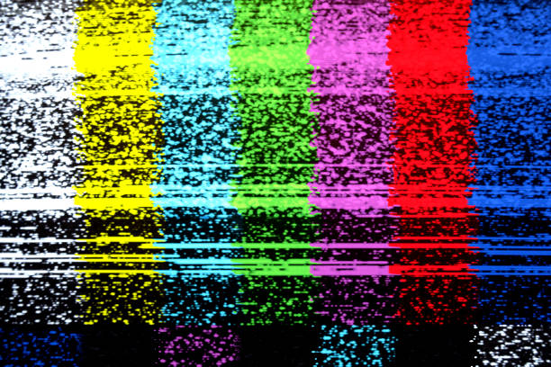 Vintage Color Bars A video screen with a static glitch from a failed signal. distorted image photos stock pictures, royalty-free photos & images