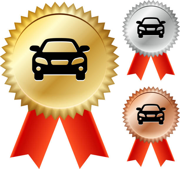 ilustraciones, imágenes clip art, dibujos animados e iconos de stock de coche medalla de oro premio cintas - silver medal award ribbon green