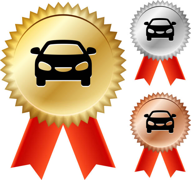 ilustraciones, imágenes clip art, dibujos animados e iconos de stock de coche medalla de oro premio cintas - silver medal award ribbon green