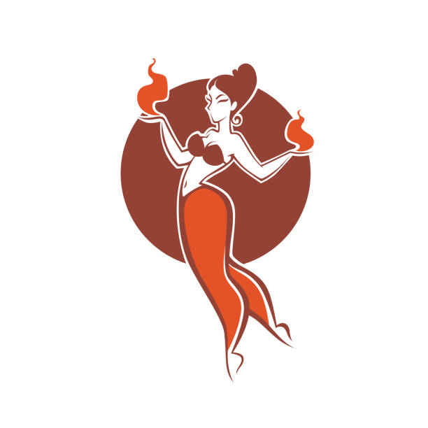 indian dziewczyna taniec z ogniem, obraz dla logo, etykieta, godło - bharata natyam illustrations stock illustrations