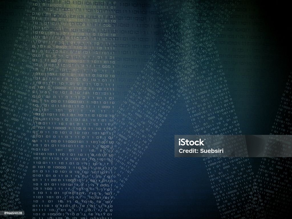 Blue Binary Code On Computer Screen Background With Glittering Light ...