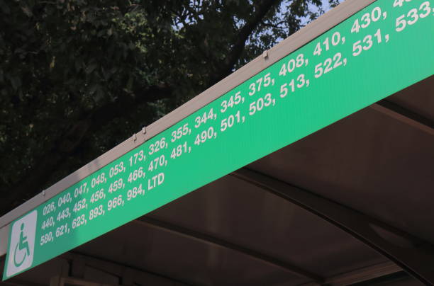 New Delhi India - October 29, 2017: Bus stop displays bus number information in New Delhi India