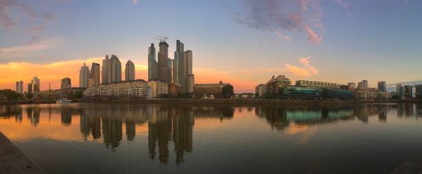 istock Panoramic view of Madero Harbor (Puerto Madero) at sunset 896682824