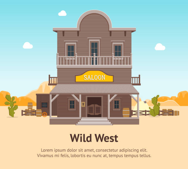 istock Cartoon Building Saloon on a Landscape Background Card Poster. Vector 896690452