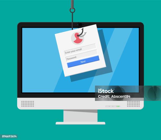 Login Into Account And Fishing Hook Stock Illustration - Download Image Now - Phishing, Antivirus Software, Computer