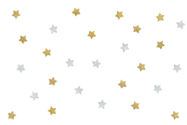 istock Gold and silver glitter star paper cut on white background 896715242