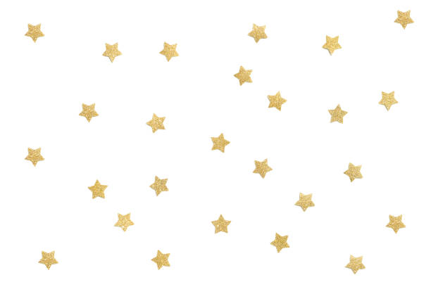 Gold glitter star paper cut on white background