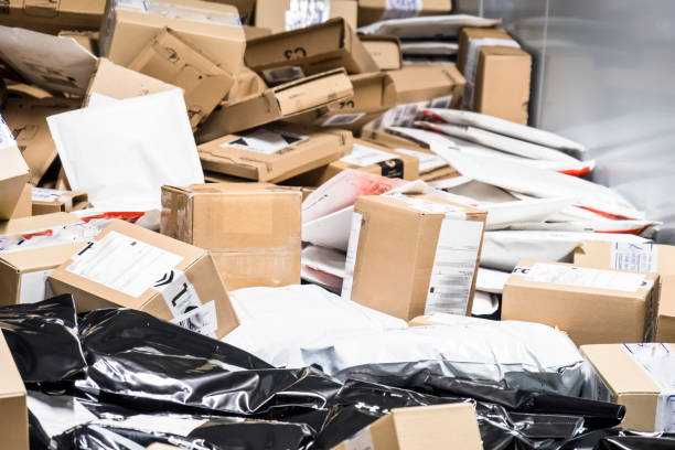 istock Huge amount of parcels on conveyor 896723966