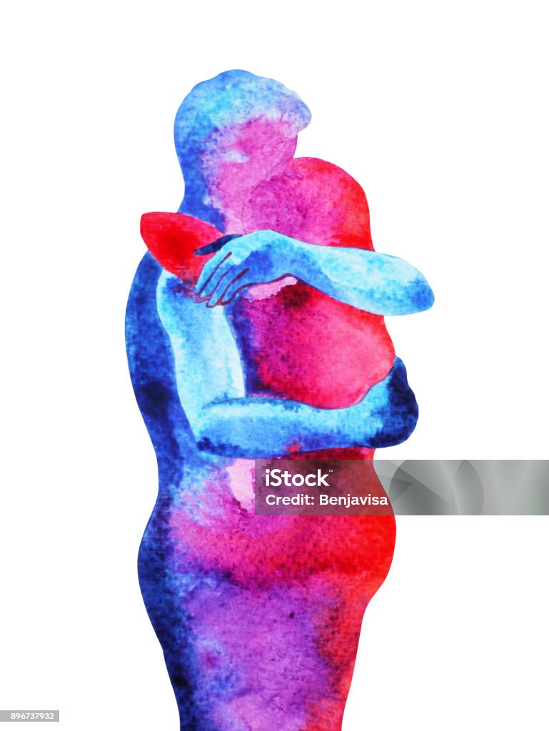 red, blue man, woman couple lover watercolor painting hand drawn with clipping path Couple - Relationship stock illustration