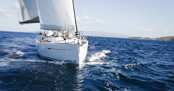 Luxury yachts at Sailing regatta. Sailing in the wind through the Sea.