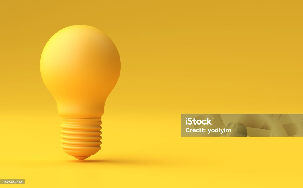 Minimal Idea Design Concept Yellow bulb on yellow pastel background. Minimal Idea Design Concept Yellow bulb on yellow pastel background - 3d illustration. Three Dimensional Stock Photo