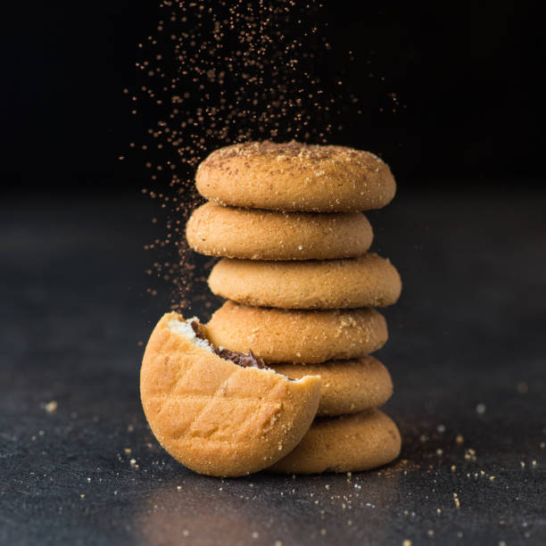 istock tasty cookie with chocolate with cocoa puddle fly 896764496