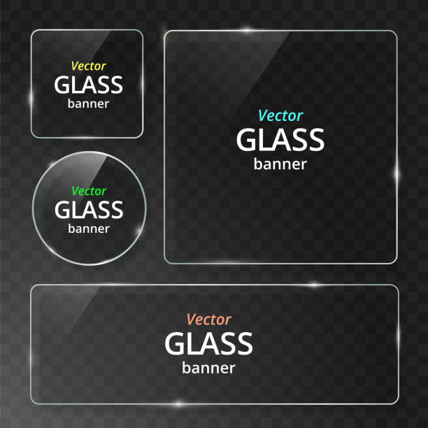 Transparent Glass Plate Mock Up Set. See through banner. Plastic banner with reflection and shadow. vector art illustration