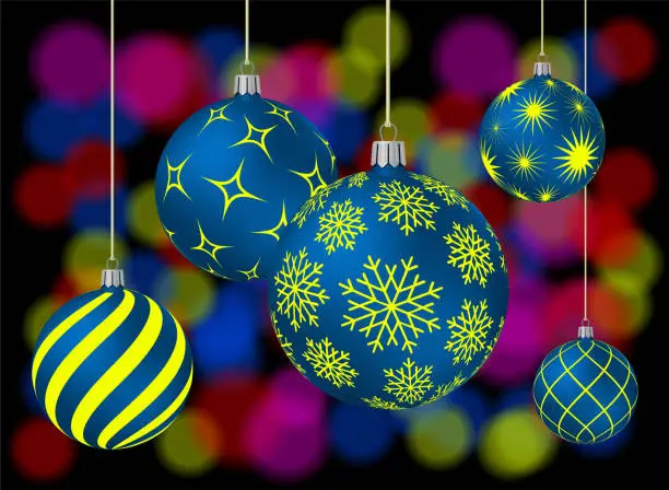 Vector illustration of Five Christmas balls with different patterns