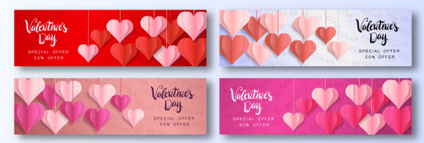 ilustrações de stock, clip art, desenhos animados e ícones de happy valentine's day design for greeting card. - february three dimensional shape heart shape greeting