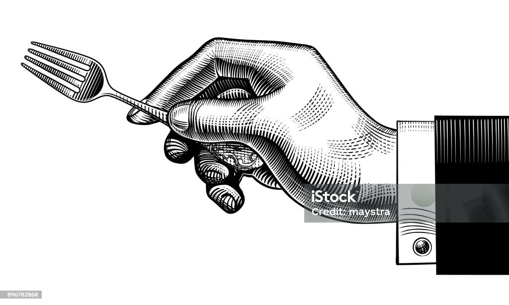 Fork Sign Hand Hand With A Fork Stock Illustration - Download Image Now - Dining ...