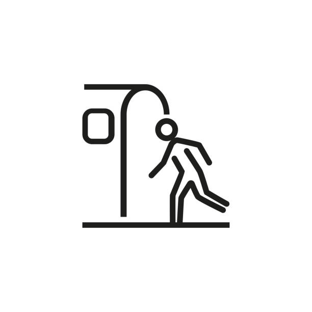 ilustrações de stock, clip art, desenhos animados e ícones de man entering subway line icon - entering airplane