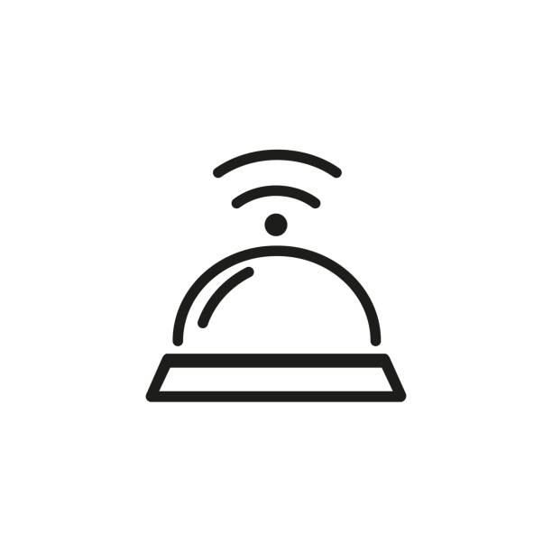 Service bell icon Icon of service bell. Percussion, ringing, help. Hotel concept. Can be used for topics like reception, attention, demand hotel occupation concierge bell service stock illustrations