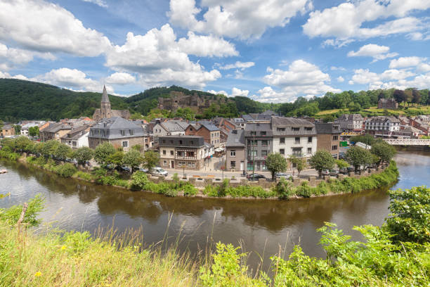 Town surrounded by canal Town in ardennes surrounded by water ardennes department france stock pictures, royalty-free photos & images
