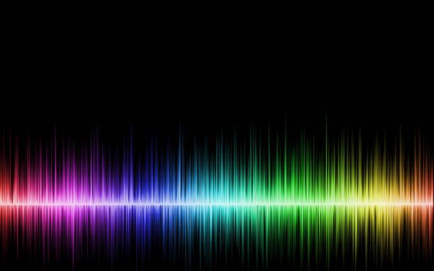 ilustrações de stock, clip art, desenhos animados e ícones de rainbow sound wave in low section - sine wave abstract panoramic pattern