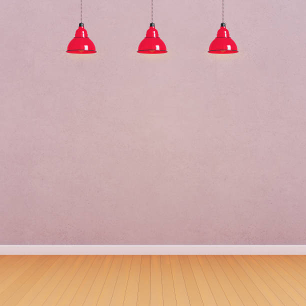 istock Concrete wall and wooden floor with lamps 896841888