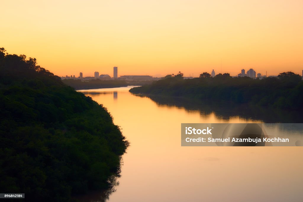Sunset on the Cuiabá River, Mato Grosso, Brazil. Photograph taken from above the bridge Sérgio Motta. Cuiabá Stock Photo