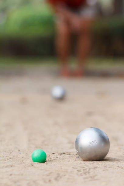 istock Boules and green jack ball in the match 896849338