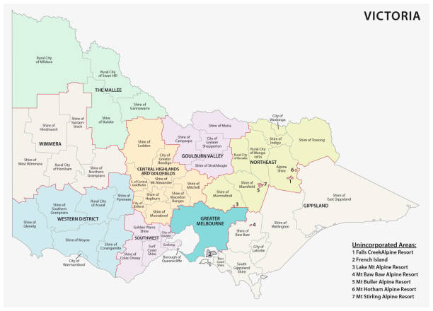 illustrations, cliparts, dessins animés et icônes de carte administrative et politique de l’état australien de victoria - victoria state