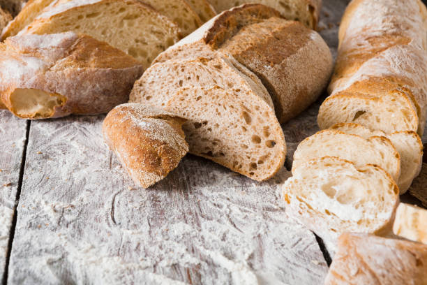 istock Bread background closeup on wooden table 896870984