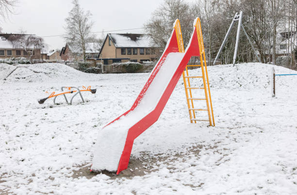 istock Playground in kindergarten for children in winter - Slide 896877776