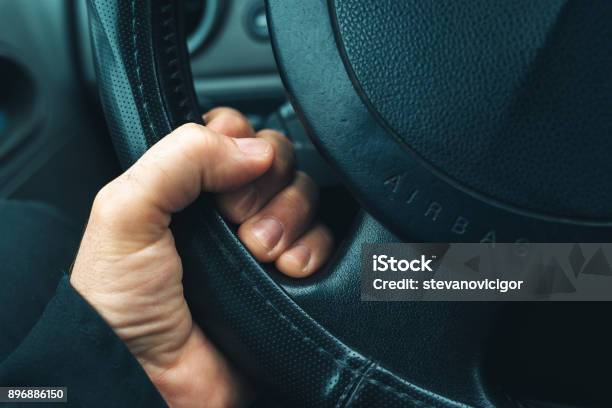 Car Steering Wheel With Airbag Sign Stock Photo - Download Image Now - Gripping, Steering Wheel, Airbag