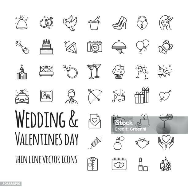 Wedding And Valentines Day Vector Icons Set Stock Illustration - Download Image Now - Wedding, Symbol, Bride