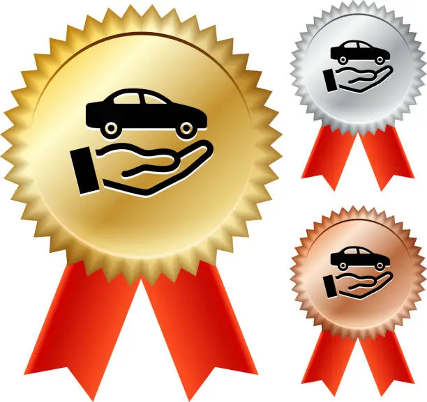 Vector illustration of Car Dealership Gold Medal Prize Ribbons