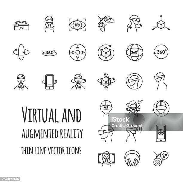 Ilustración de Conjunto De Iconos De Vector De Realidad Virtual Y Aumentada y más Vectores Libres de Derechos de Ícono