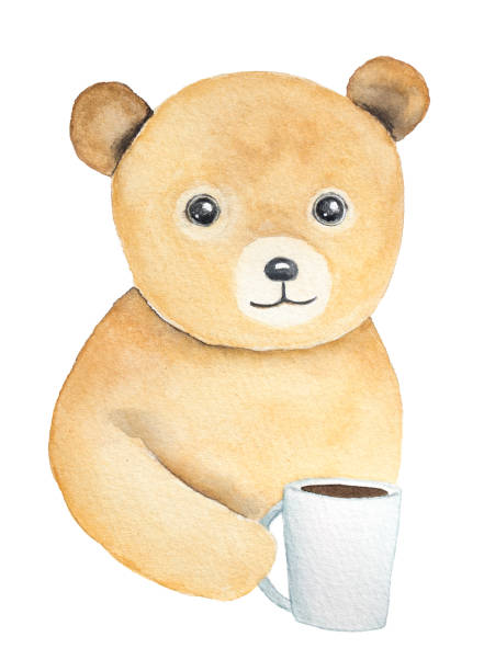 ilustraciones, imágenes clip art, dibujos animados e iconos de stock de oso de peluche con blanco cristal copa en la mano. - winnie the pooh