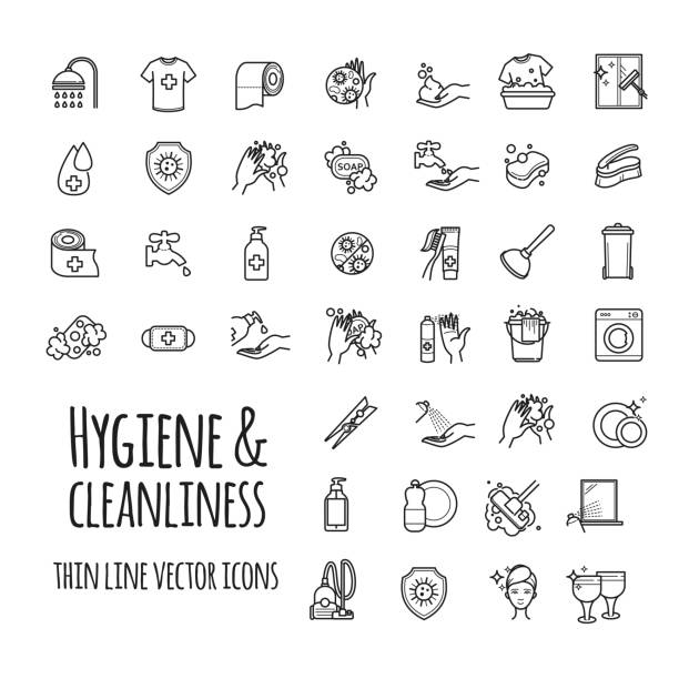 stockillustraties, clipart, cartoons en iconen met vector pictogrammen op het gebied van hygiëne en netheid instellen - bacterial mat