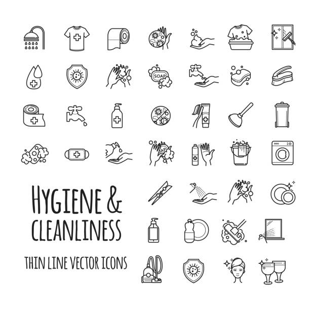 Vector hygiene and cleanliness icons set Vector hygiene and cleanliness icons set for your design washcloth stock illustrations