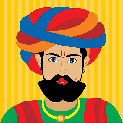 Illustration Of Traditional Indian Man Stock Illustration - Download Image  Now - Rajasthan, Human Face, India - iStock
