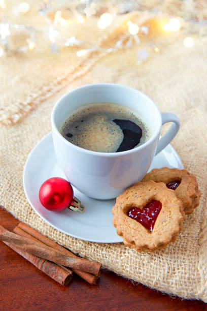 istock Christmas heart-shaped Cookies and coffee cup with decoration 896913406