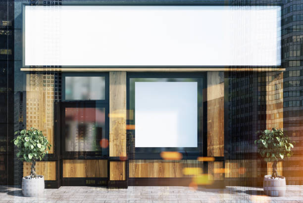istock Black and wooden cafe facade, poster toned 896919196