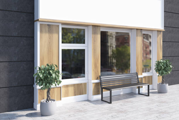 istock Black and wooden cafe facade, side 896922420
