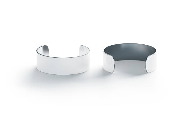 istock Blank big white cuff bracelet mockup, front and back 896922960
